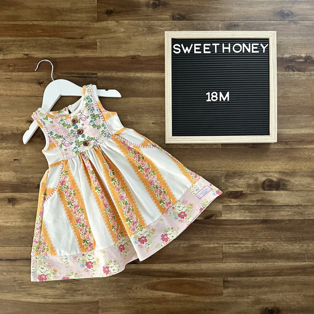 NEW SweetHoney Floral Kate Dress Sleeveless Knit Orange Pink Green Stripes 18M
